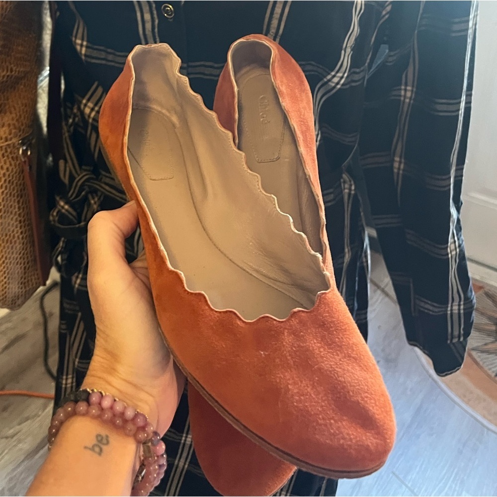 Chloe Orange Scalloped Flats retail $600